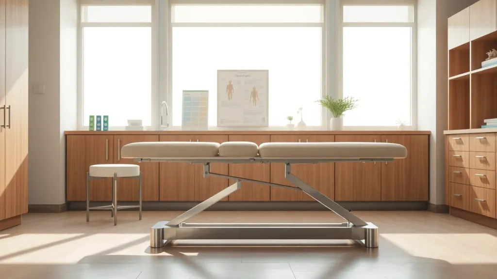 Chiropractic treatment table in a clinical setting